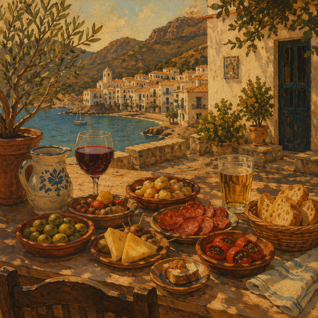 Tapas-annoksia ja juomia ravintolan terassilla Tapas-annoksia ja juomia ravintolan terassilla