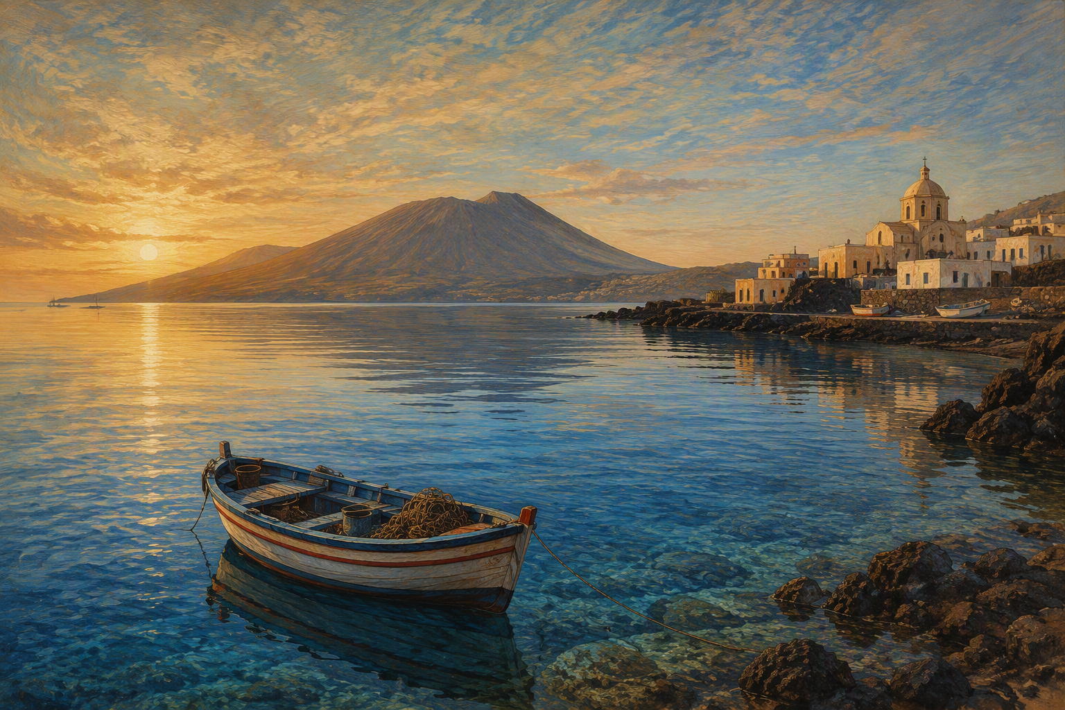Kalastusalus El Hierron tyynessä satamassa auringonnousun aikaan Kalastusalus El Hierron tyynessä satamassa auringonnousun aikaan