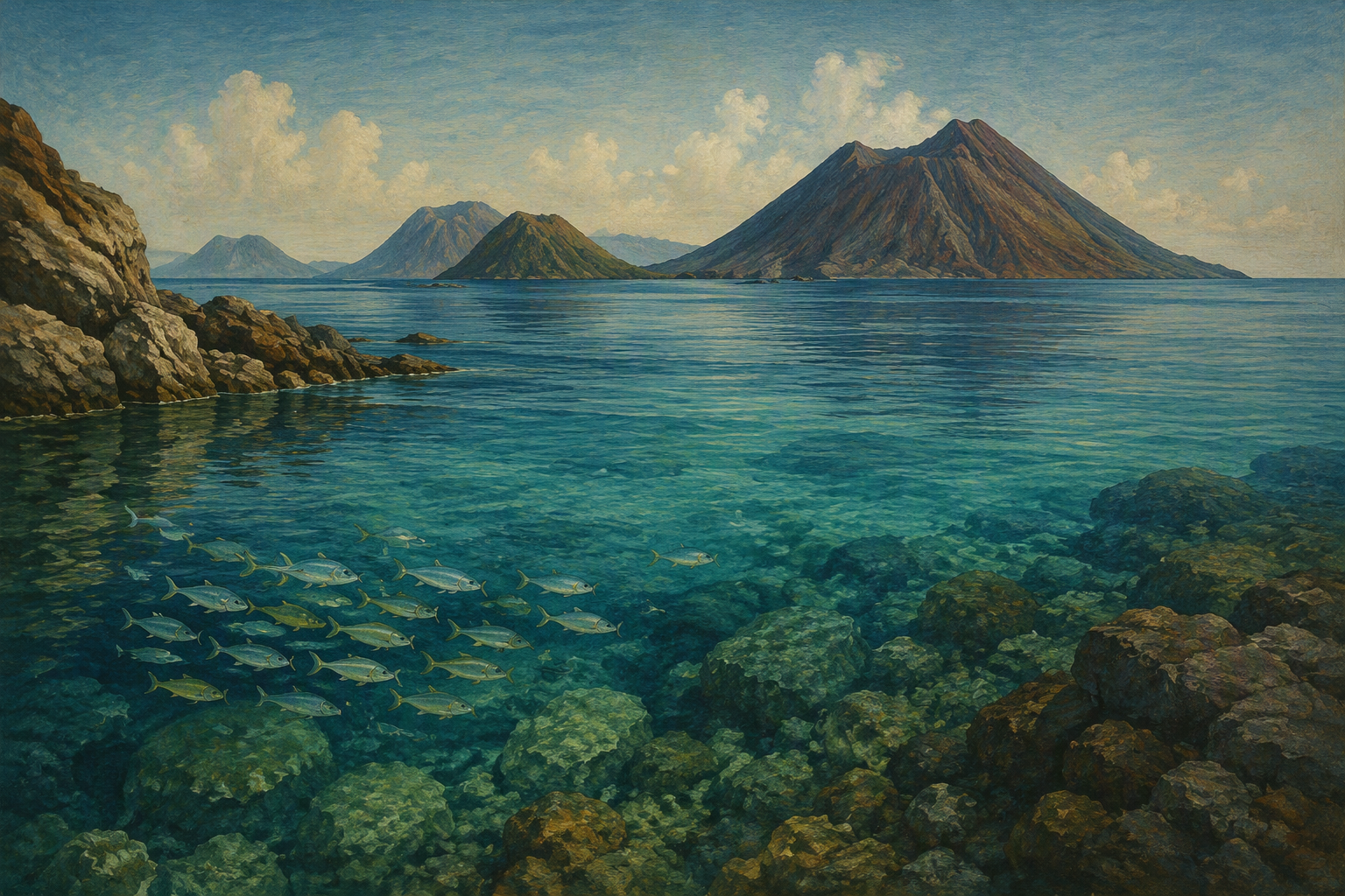 Kirkas vesi ja kalaparvia El Hierron rannikolla Kirkas vesi ja kalaparvia El Hierron rannikolla