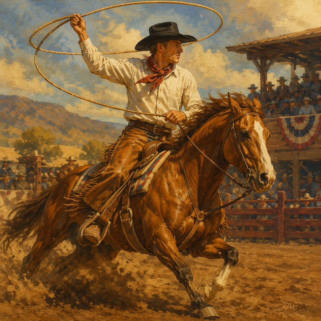 Cowboy-esitys ranchon aavikkomaisemissa